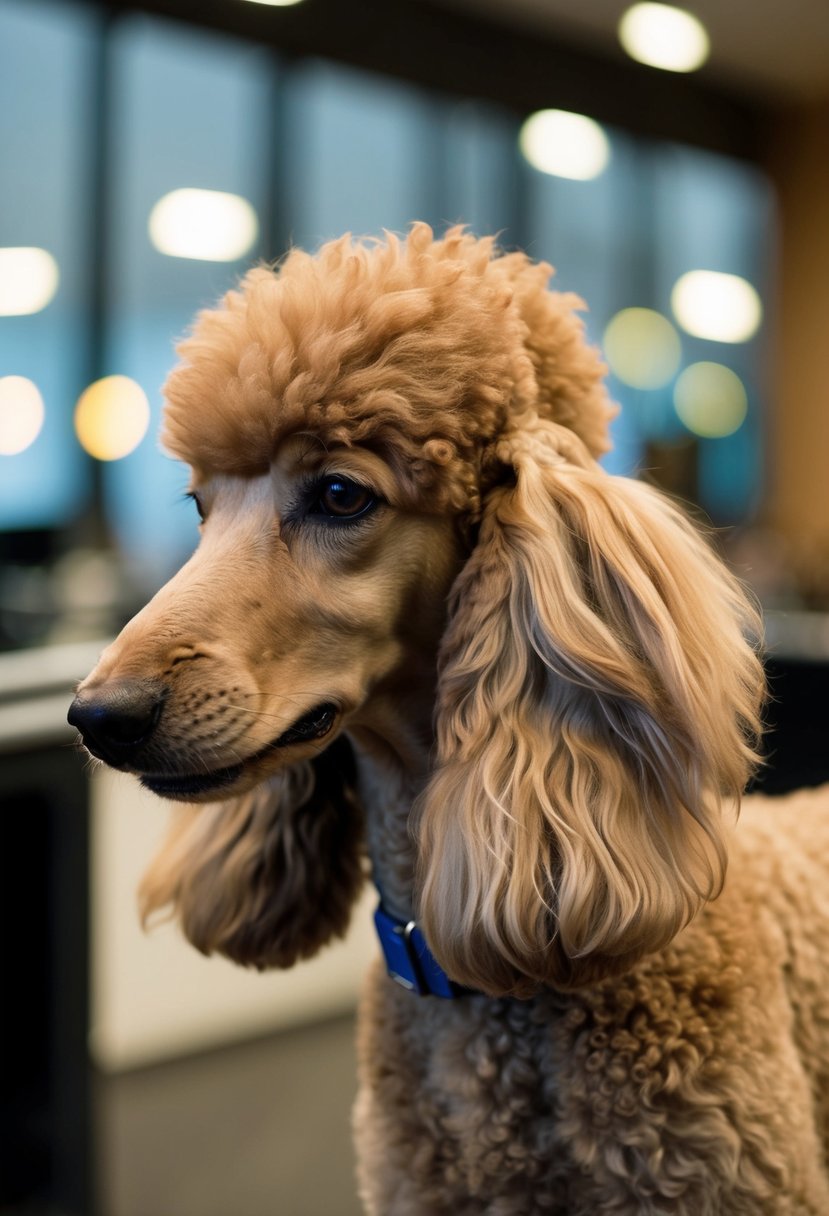 A poodle's ear is long and floppy, with a thick coat of fur. The ear canal is prone to infection and should be regularly cleaned and groomed