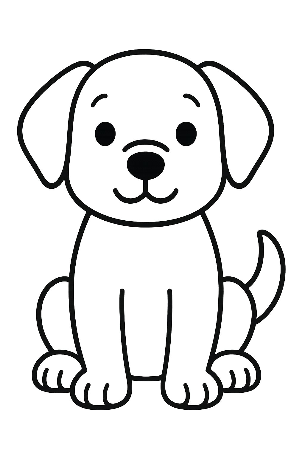 A simple drawing of a dog sitting with no background.