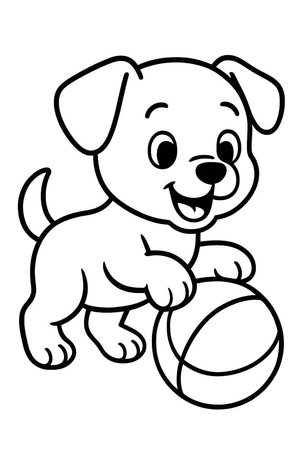 A puppy playing with a ball.