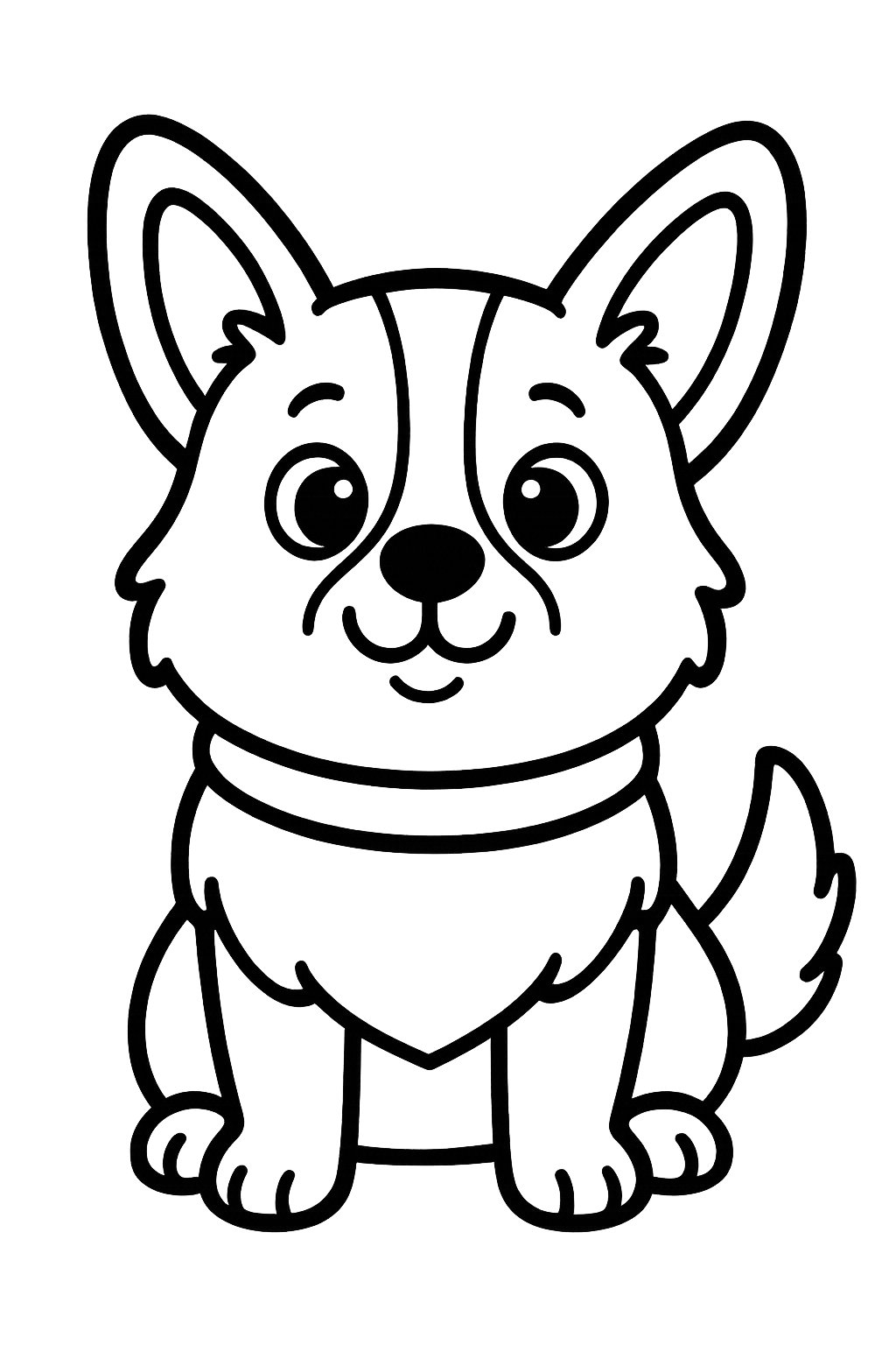 A portrait of a cute corgi dog facing forward with a friendly expression.