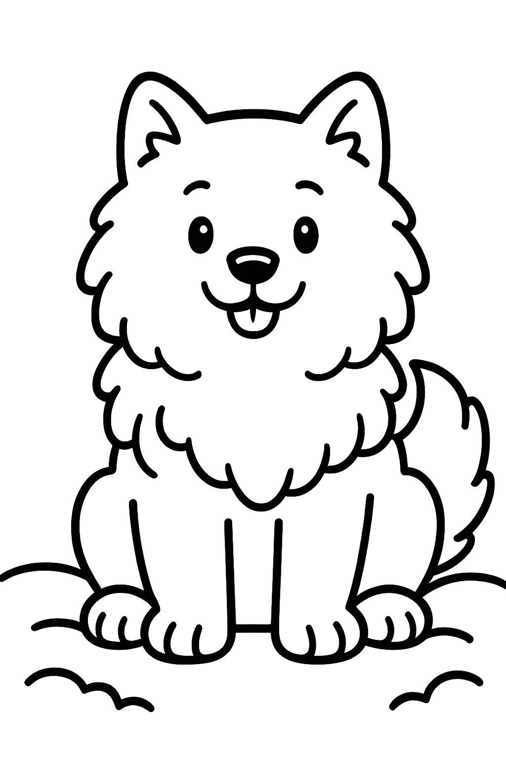 A Samoyed dog sitting in the snow.