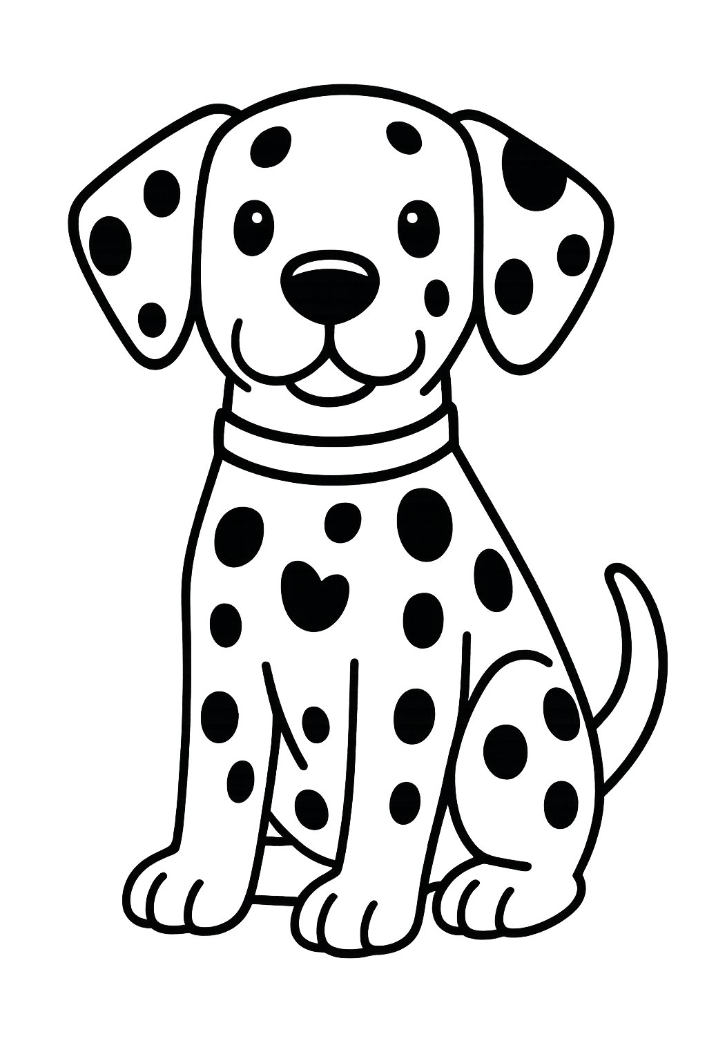A single Dalmatian dog with spots sitting facing forward.