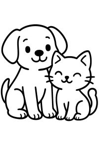 Coloring Pages Dog and Cat