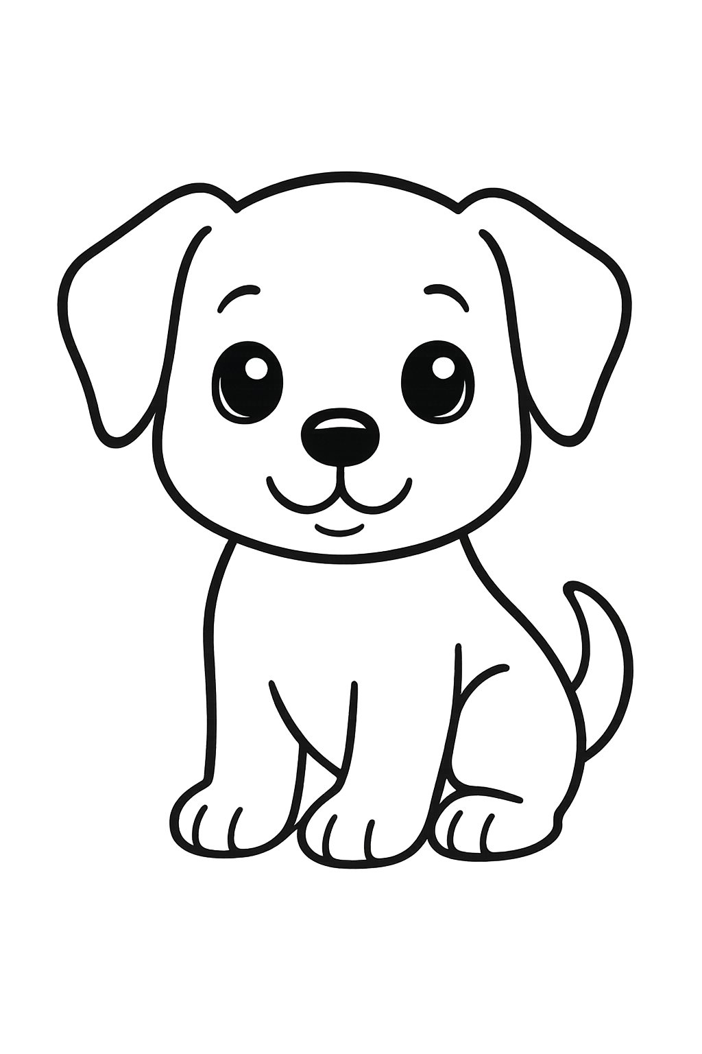 Outline of a small puppy sitting with big eyes and floppy ears.