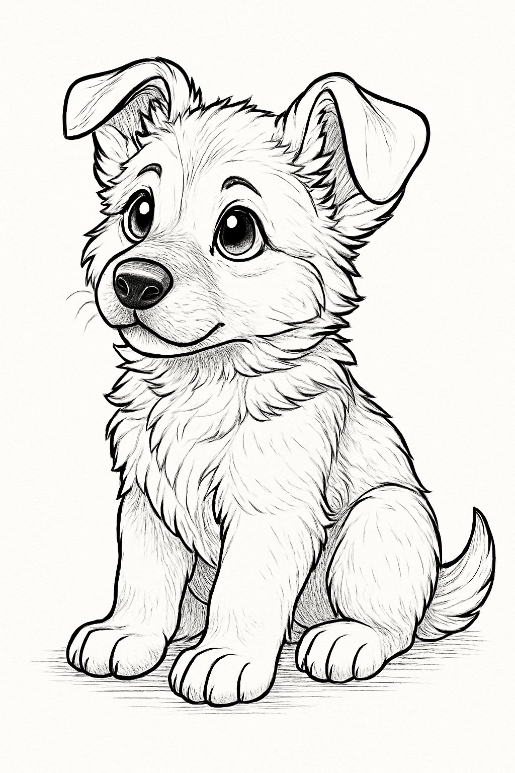 A German Shepherd puppy sitting and looking upward with a curious expression.